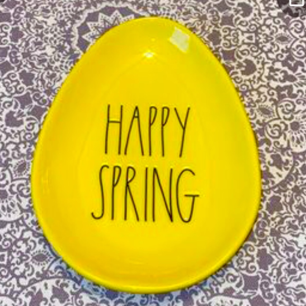 Rae Dunn yellow, happy spring dish